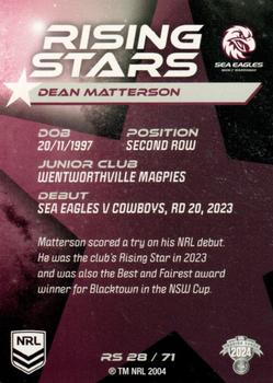 2024 NRL Traders Titanium - Rising Stars #RS28 Dean Matterson Back